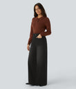 Halara Flex™ High Waisted Pockets Washed Casual Wide Leg Jeans - Coal Black Denim