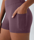 SoftlyZero™ Airy High Waisted Pocket Plain Cool Touch Yoga Shorts 3.5"-UPF50+ - Elderberry