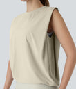 Round Neck Ruched Cool Touch Yoga Tank Top-UPF50+ - Almond Milk