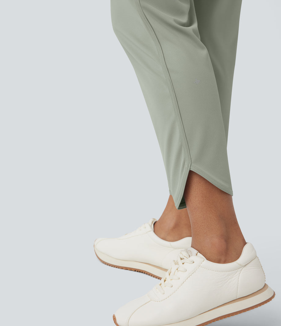 Mid Rise Drawstring Curved Hem Quick Dry Golf Tapered Pants with Pockets-UPF40+ - Desert Sage