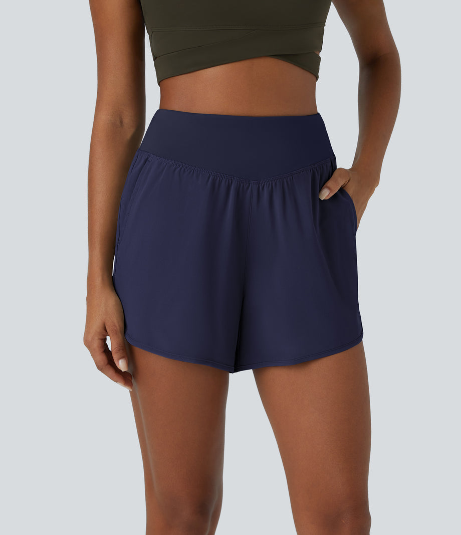 Breezeful™ High Waisted Pocket Quick Dry Casual Shorts 4" - Patriot Blue