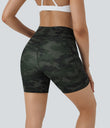 High Waisted Pocket Running Biker Shorts - Green Camo