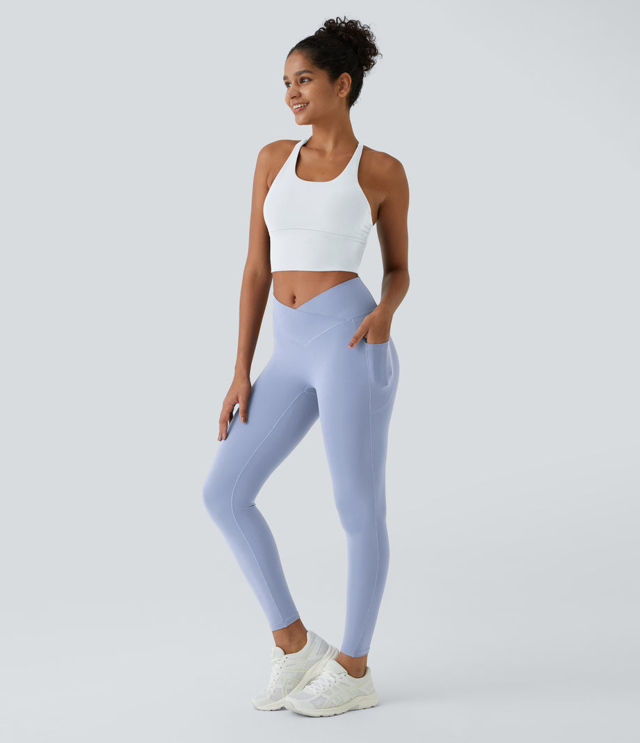 SoftlyZero™ Crossover Pocket Plain Leggings-UPF50+ - Xenon Blue