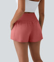 Breezeful™ High Waisted Crossover Pocket 2-in-1 Quick Dry Yoga Shorts 4" - Kapok Red