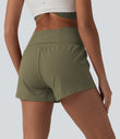 SoftlyZero™ Airy Crossover High Waisted 2-in-1 Cool Touch Yoga Shorts 3'' with Pockets - Withered Green