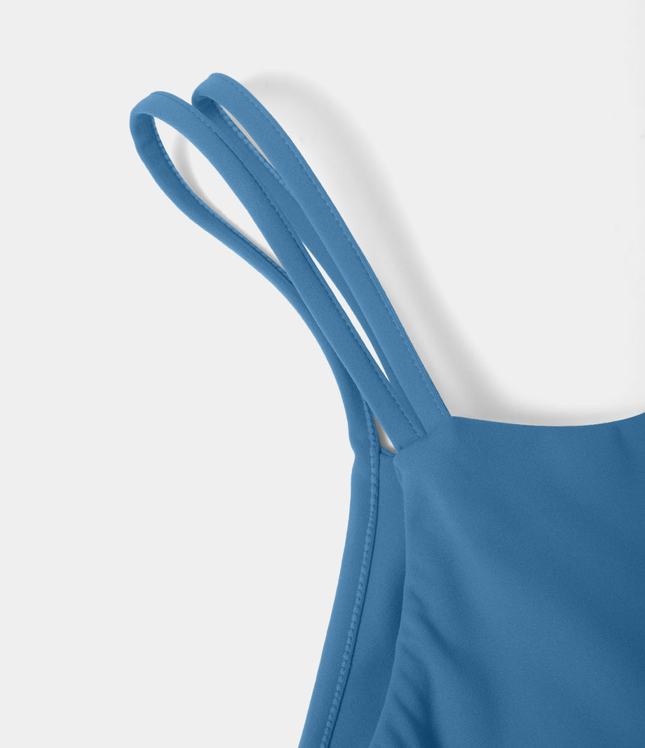 SoftlyZero™ Plush Double Straps 2-Piece Pocket Slip Dance Active Dress A-D Cups - Gloomy Blue