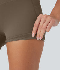 Halara UltraSculpt™ High Waisted Tummy Control Pocket Shaping Training Biker Shorts 3'' - Dawn Brown