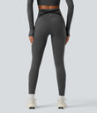Halara Ultrasculpt™ Heat High Waisted Tummy Control Crossover Back Fleece Running Leggings with Pockets - Black Oyster