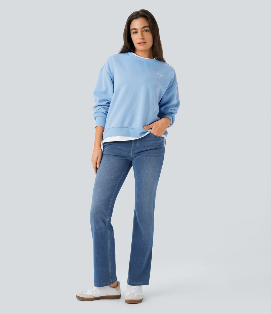 Halara Flex™ High Waisted Pockets Washed Casual Bootcut Jeans - Denim Dark Blue