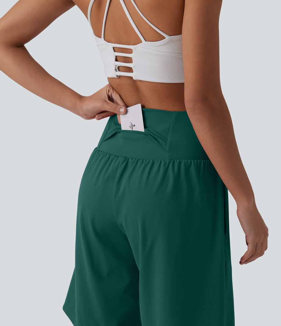 SoftlyZero™ Airy Super High Waisted 2-in-1 Cool Touch Yoga Shorts 9" with Pockets - Forest Biome