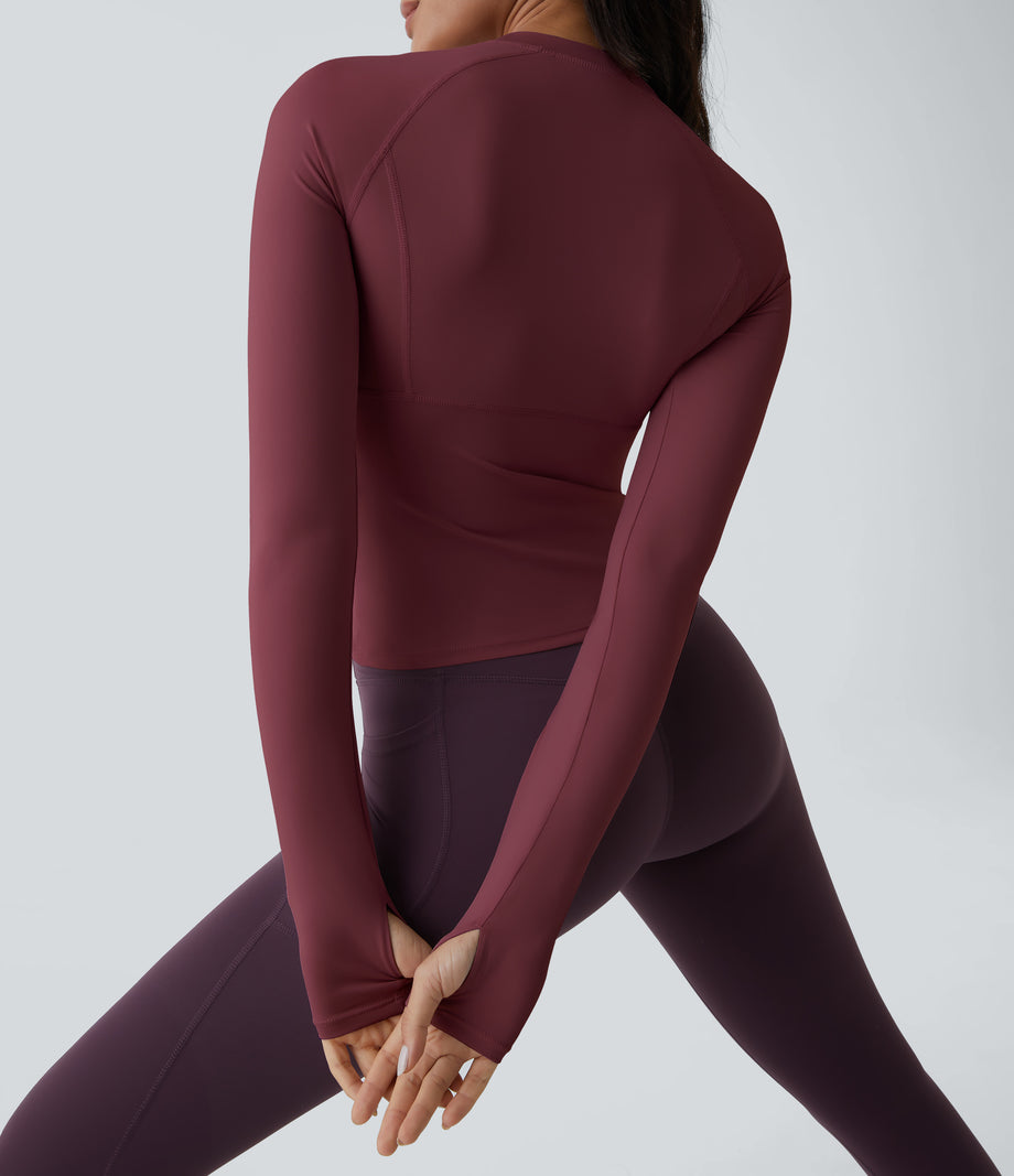 Solid Thumb Hole Yoga Sports Top - Chocolate Truffle