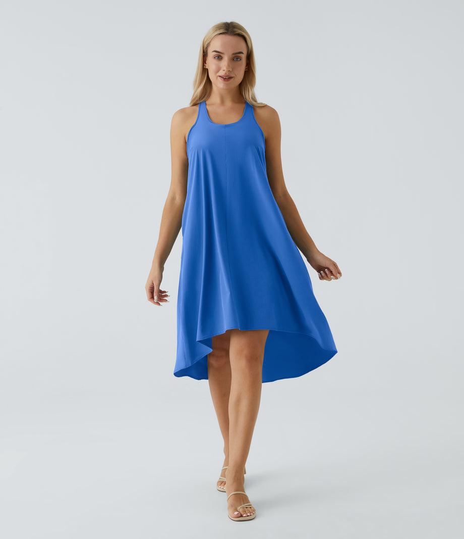 Breezeful™ Backless Racerback Side Pocket High Low Flowy Midi Quick Dry Casual Dress - Nebulas Blue