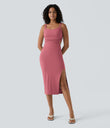 Ruched Lace Up Bodycon Midi Casual Dress - Begonia Rouge