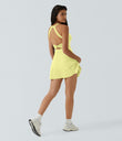 SoftlyZero™ Airy Backless Twisted Flare Low Support Dance Active Dress-Longer Length-Easy Peezy Edition A-D Cups - Yellow Pear