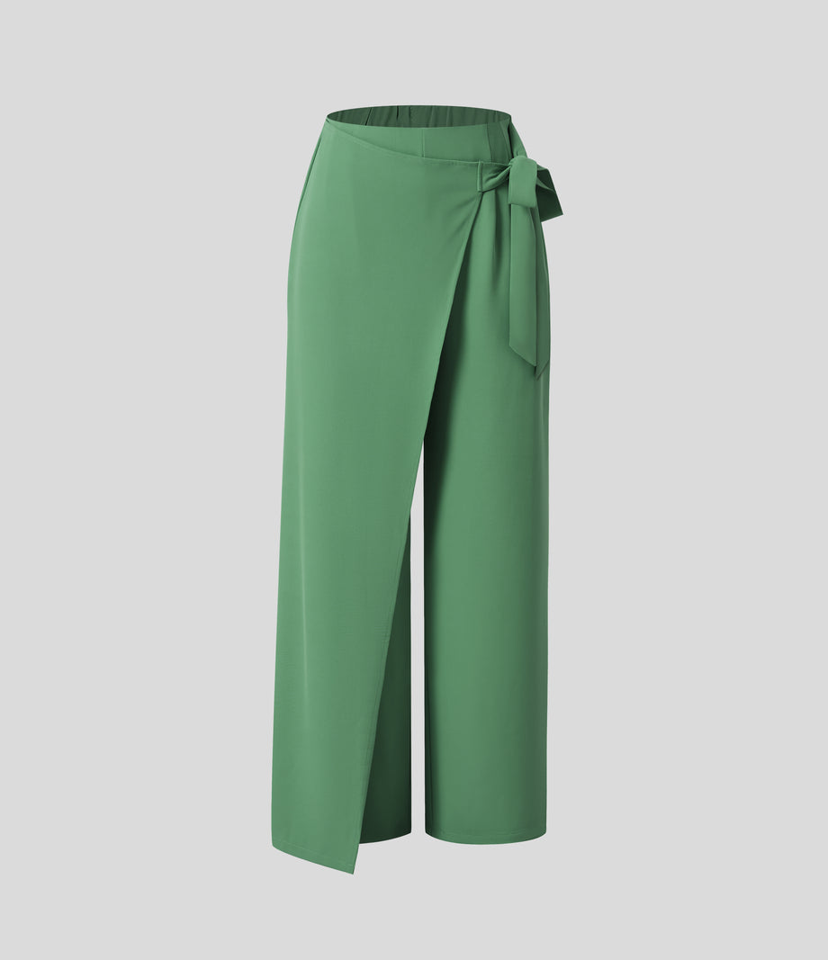 Halara Flex™ High Waisted Tie Side Wide Leg Work Pants - Hills Green