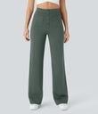 DayStretch High Waisted Pockets Straight Leg Casual Pants - Deep Aquamarine