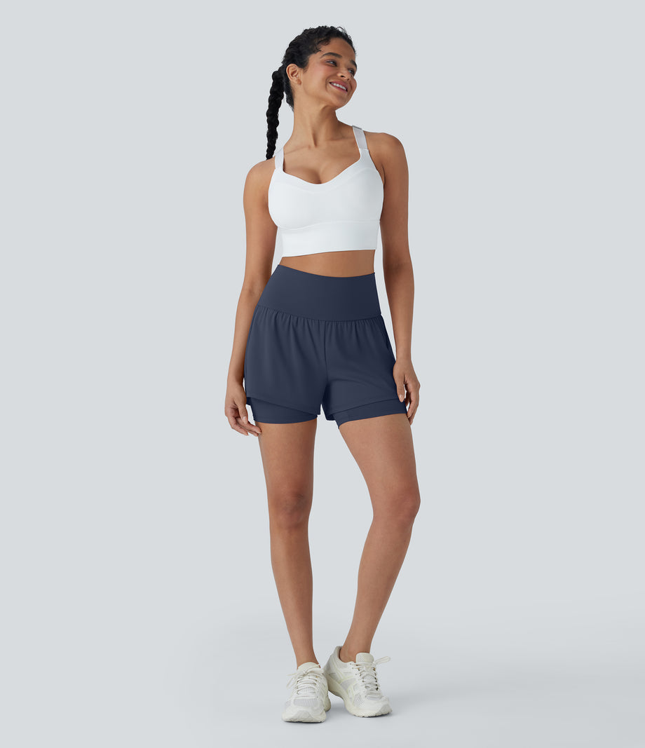 SoftlyZero™ Airy Super High Waisted 2-in-1 Cool Touch Yoga Shorts 5'' with Pockets - Mood Indigo