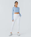 SoftlyZero™ Plush High Waisted Drawstring Pocket Plain Full Length Joggers - Frost White