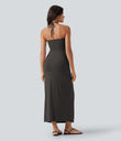 Halter Tie Back Maxi Dress with Pockets - Coffee Bean