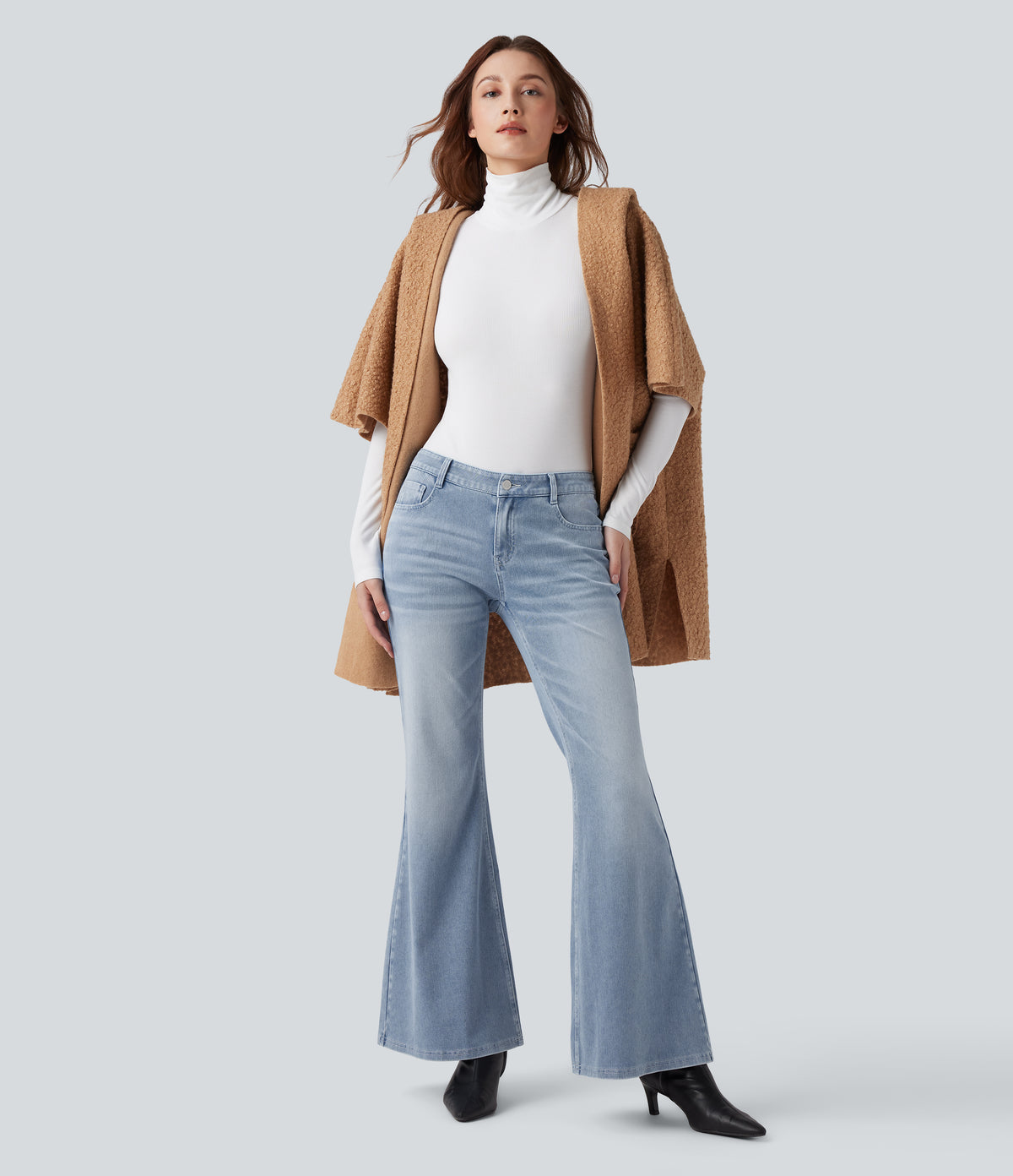 Halara Flex™ Low Rise Flare Washed Casual Jeans with Pockets - Baltic Sea Blue Denim