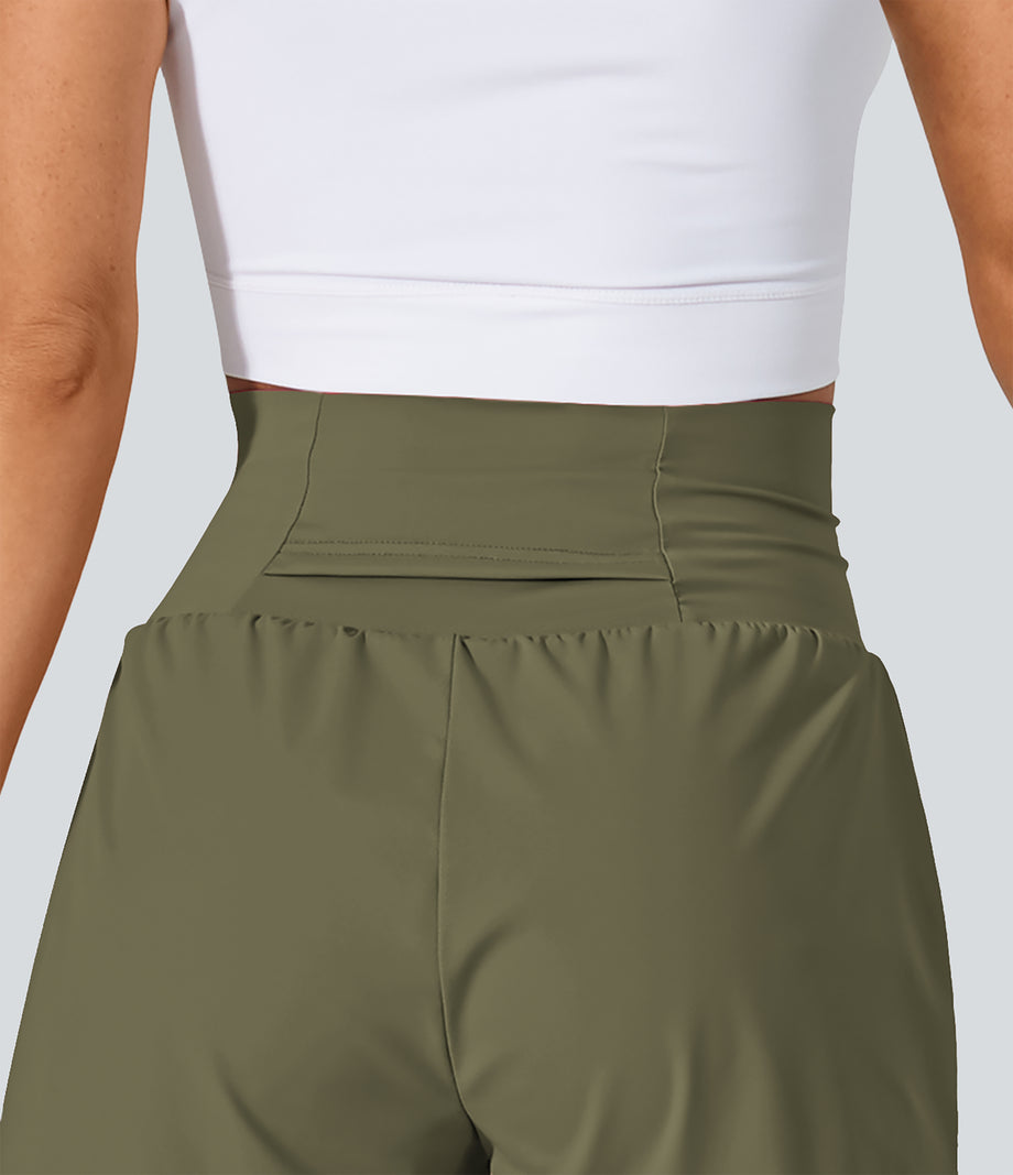 SoftlyZero™ Airy Super High Waisted 2-in-1 Cool Touch Yoga Shorts with Pockets - Withered Green