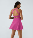 SoftlyZero™ Airy Backless Twisted Flare Low Support Dance Active Dress-Longer Length-Easy Peezy Edition A-D Cups - Fuchsia Fedora