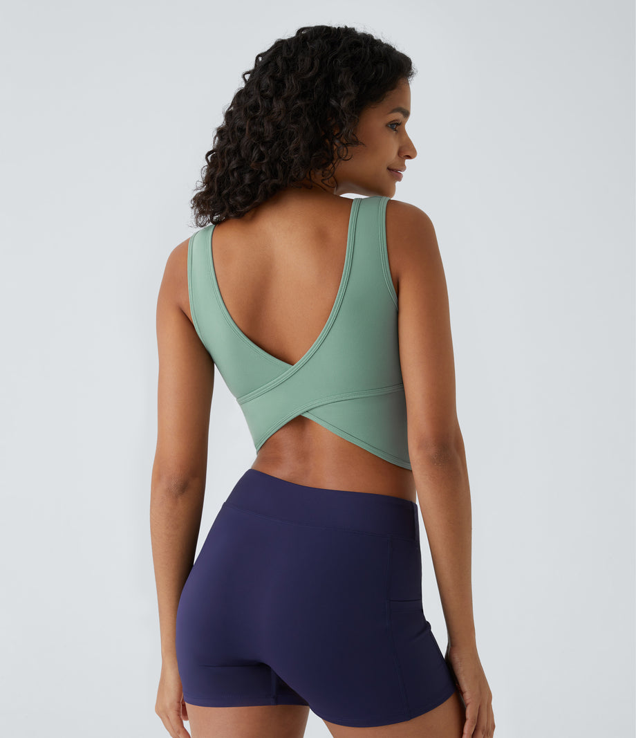 U Neck Crossover Barre Ballet Dance Tank Top A-D Cups - Hedge Green