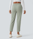 Mid Rise Drawstring Curved Hem Quick Dry Golf Tapered Pants with Pockets-UPF40+ - Desert Sage