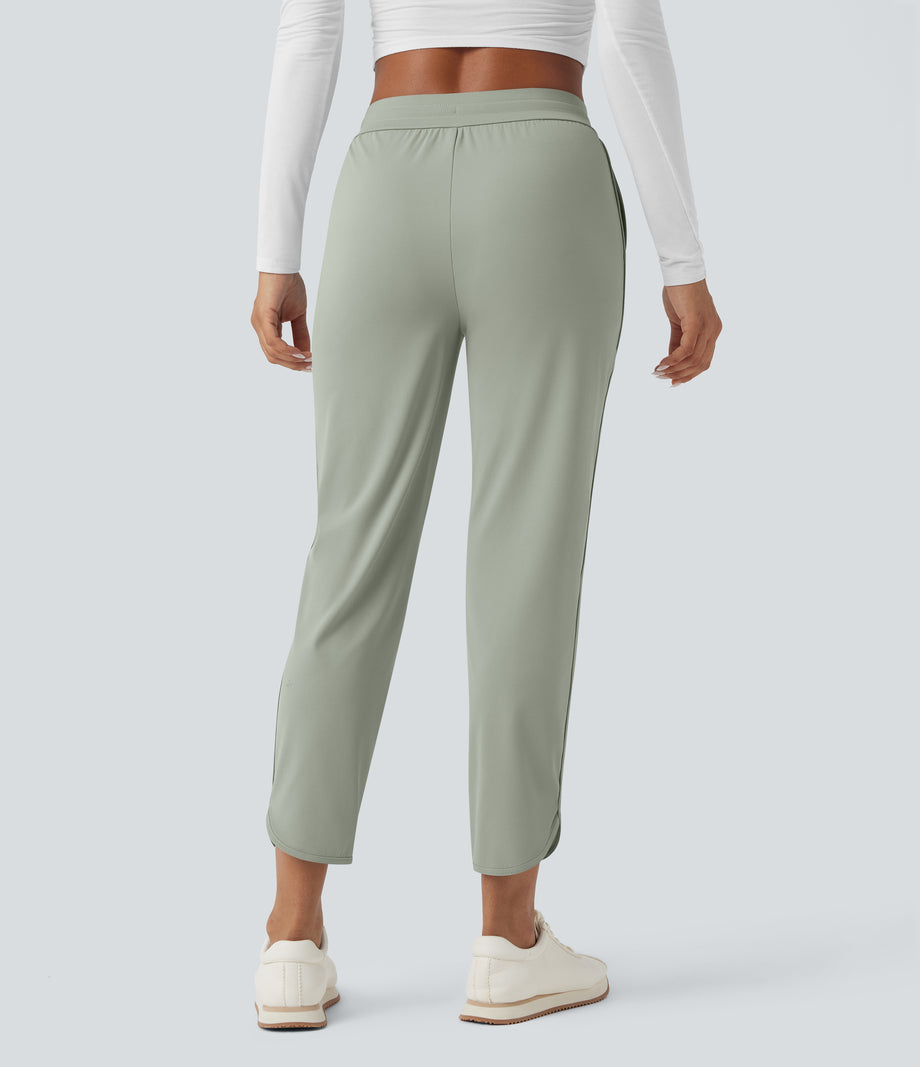 Mid Rise Drawstring Curved Hem Quick Dry Golf Tapered Pants with Pockets-UPF40+ - Desert Sage