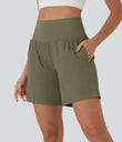 SoftlyZero™ Airy Super High Waisted 2-in-1 Cool Touch Yoga Shorts 7" with Pockets - Withered Green