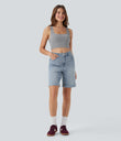Halara Flex™ High Waisted Pockets Rolled Hem Washed Denim Casual Bermuda Shorts - Malibu Blue Denim