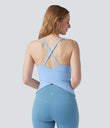 Scoop Neck Crisscross Back Crossover Hem Yoga Cami Top - Fresh Blue