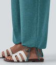 Crossover High Waisted Pocket Drawstring Casual Joggers - Stone Green Floral Yarn