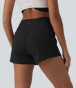 SoftlyZero™ Airy Crossover High Waisted 2-in-1 Cool Touch Yoga Shorts 3'' with Pockets - Black