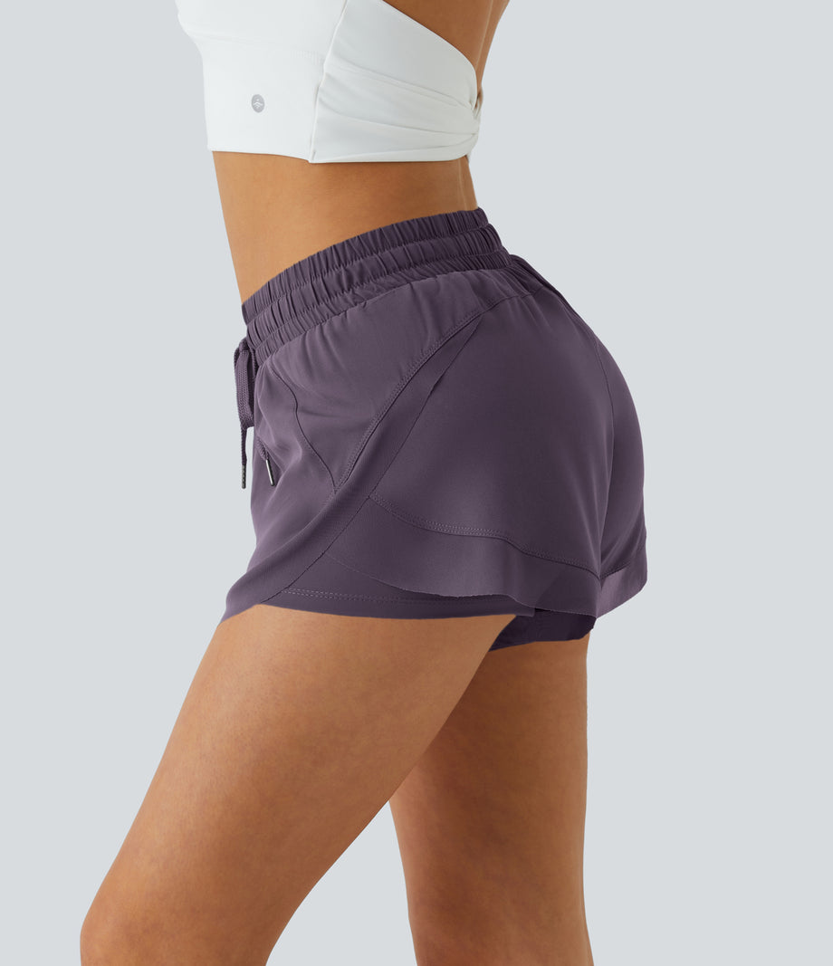 Mid Rise Drawstring Contrast Mesh 2-in-1 Flowy Running Shorts 3'' - Navy Cosmos