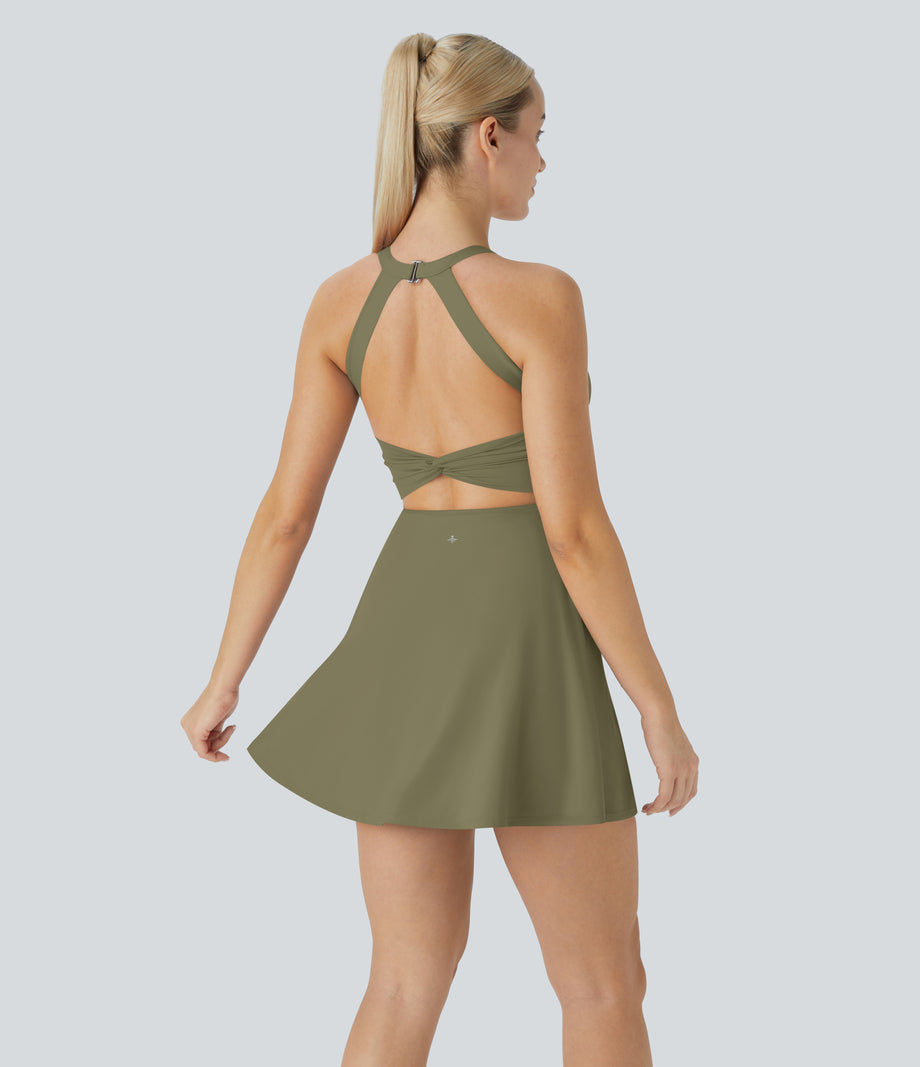 SoftlyZero™ Airy Backless Twisted Cool Touch Dance Active Dress-Easy Peezy Edition - Withered Green