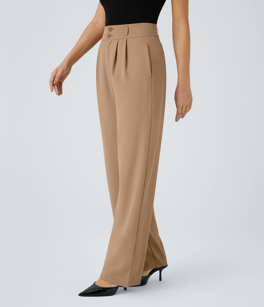 Halara Flex™ High Waisted Zipper Pocket Shirred Straight Leg Work Pants - Cartouche