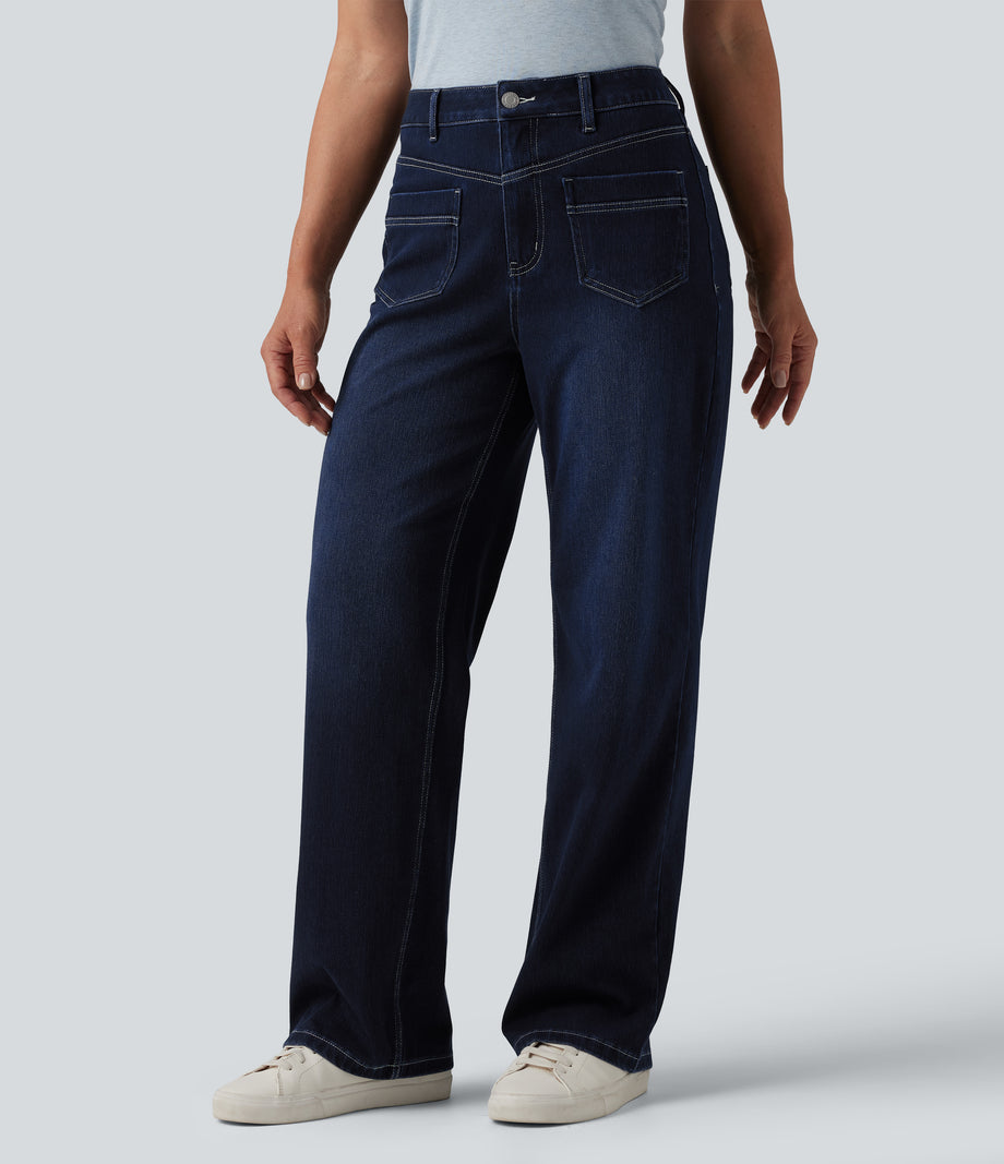 Halara Flex™ Mid Rise Straight Leg Casual Jeans with Pockets - Pageant Blue Denim
