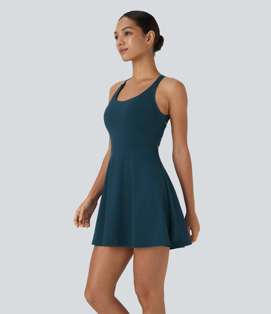 Backless Twisted Active Dress - Majolica Blue