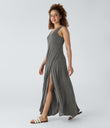 U Neck Flowy Maxi Casual Tank Dress - Darl Gray Floral Yarn