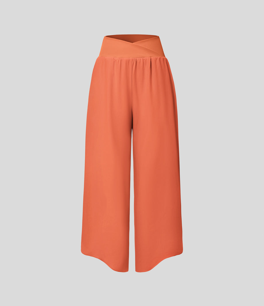 Breezeful™ High Waisted Crossover Quick Dry Resort Pants with Pockets - Flamingo