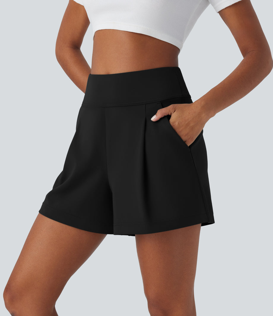 DayStretch High Waisted Work Baggy Shorts 4'' with Pockets - Black