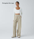 High Waisted Pocket Straight Leg Baggy Mop Corduroy Casual Pants - Almond Milk