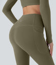 SoftlyZero™ Plush Thermal High Waisted Tummy Control Pocket Workout Leggings - Deep Sage