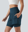 SoftlyZero™ Airy Super High Waisted 2-in-1 Cool Touch Yoga Shorts 7'' with Pockets - Majolica Blue