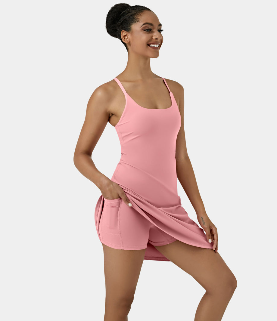 SoftlyZero™ Airy Cut Out 2-in-1 Pocket Cool Touch Longer Active Dress-UPF50+ - Rose Pink