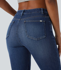 Halara Flex™ High Waisted Pockets Washed Casual Bootcut Jeans - Paint Blue Denim