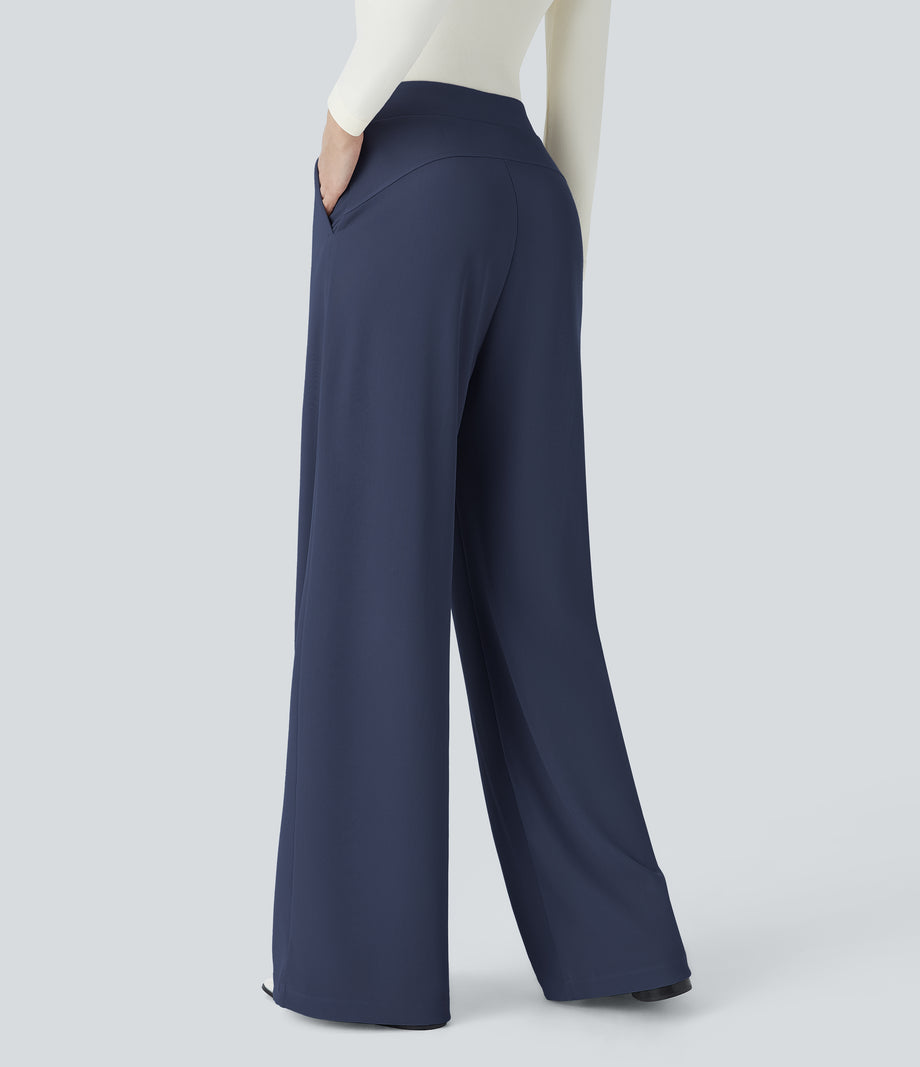 Halara Flex™ High Waisted Body Sculpt Waist-Slimming Pocket Wide Leg Micro Waffle Work Pants - Mood Indigo
