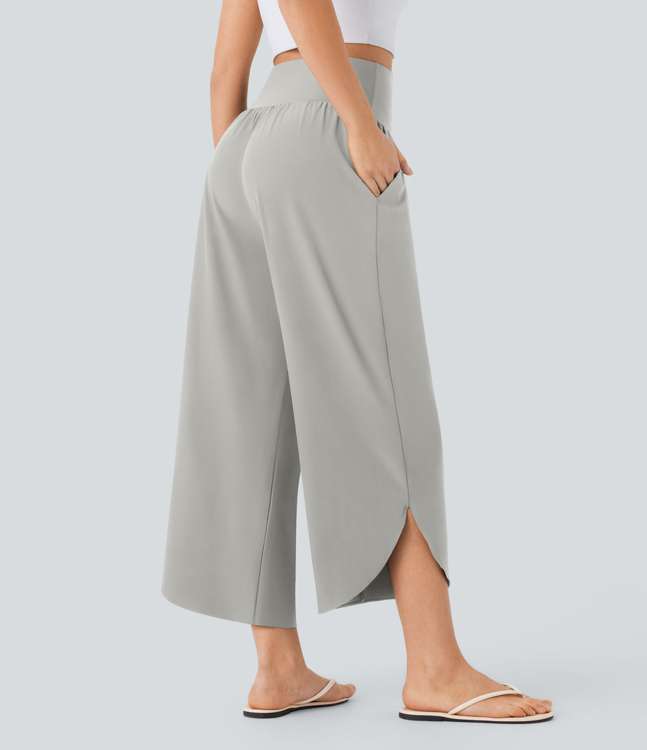 Breezeful™ High Waisted Tummy Control Split Hem Quick Dry Resort Pants with Pockets - Dust Gray