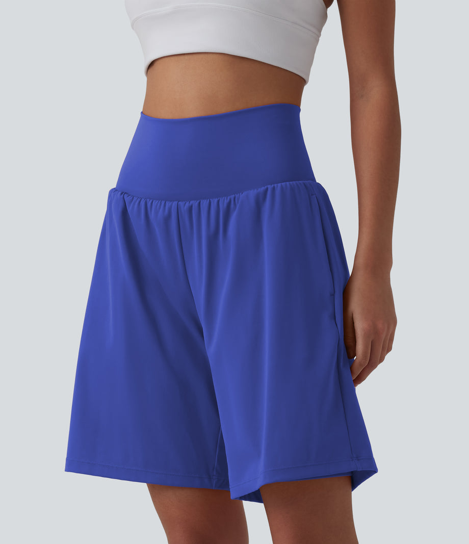 SoftlyZero™ Airy Super High Waisted 2-in-1 Cool Touch Yoga Shorts 9" with Pockets - Aster Blue